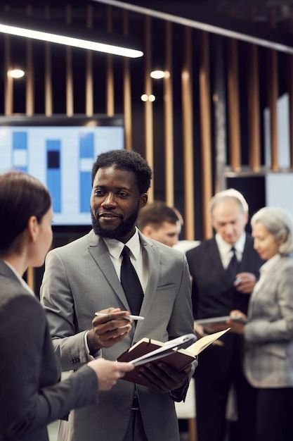 discussing new information received at conference premium photo